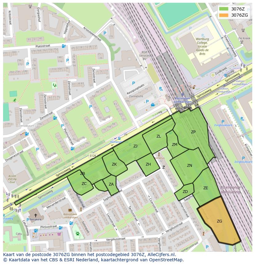 Afbeelding van het postcodegebied 3076 ZG op de kaart.