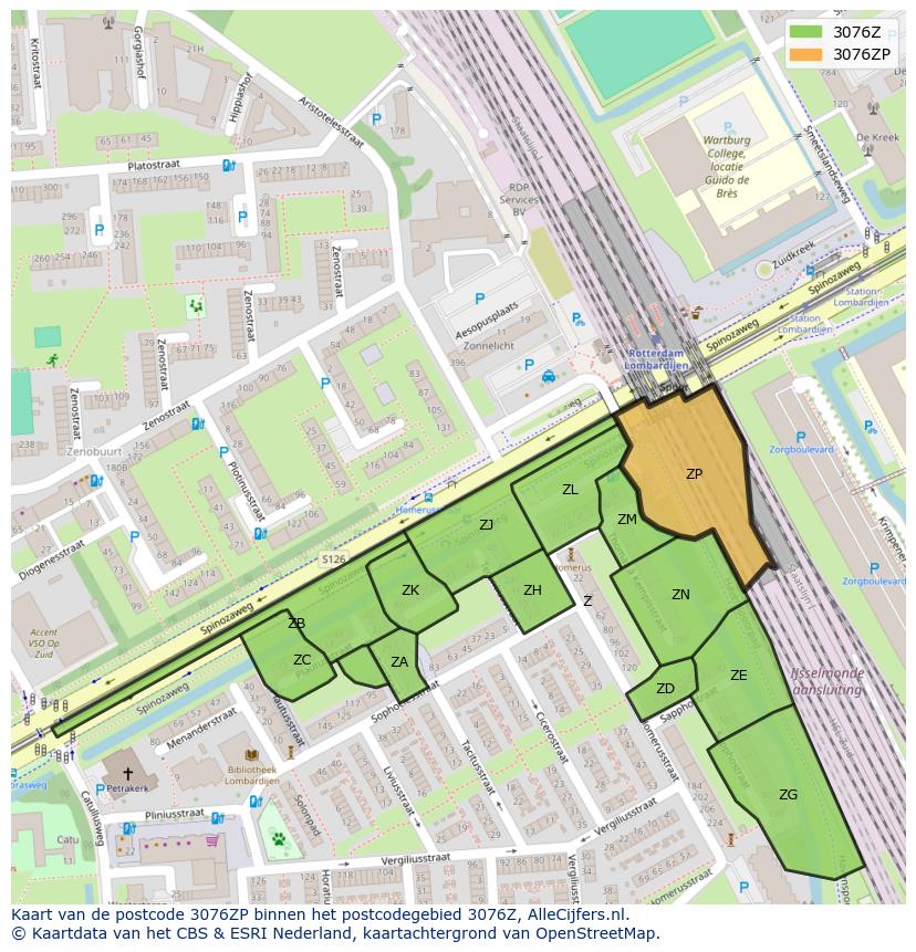 Afbeelding van het postcodegebied 3076 ZP op de kaart.