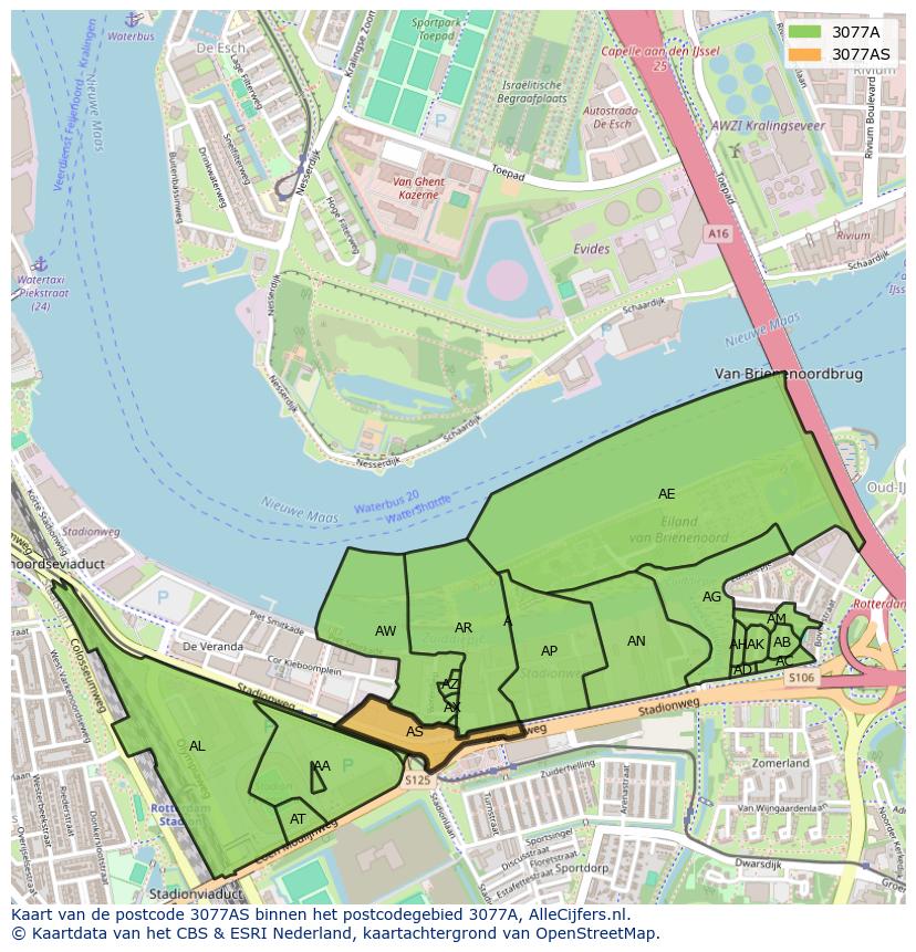 Afbeelding van het postcodegebied 3077 AS op de kaart.