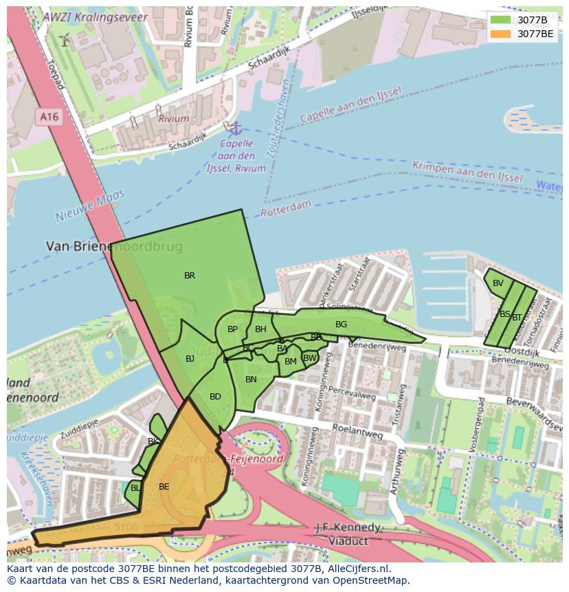 Afbeelding van het postcodegebied 3077 BE op de kaart.