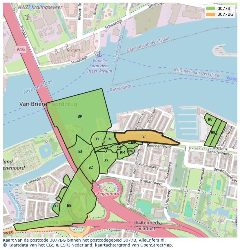 Afbeelding van het postcodegebied 3077 BG op de kaart.