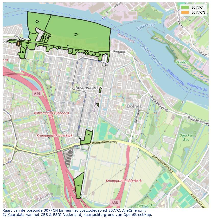 Afbeelding van het postcodegebied 3077 CN op de kaart.