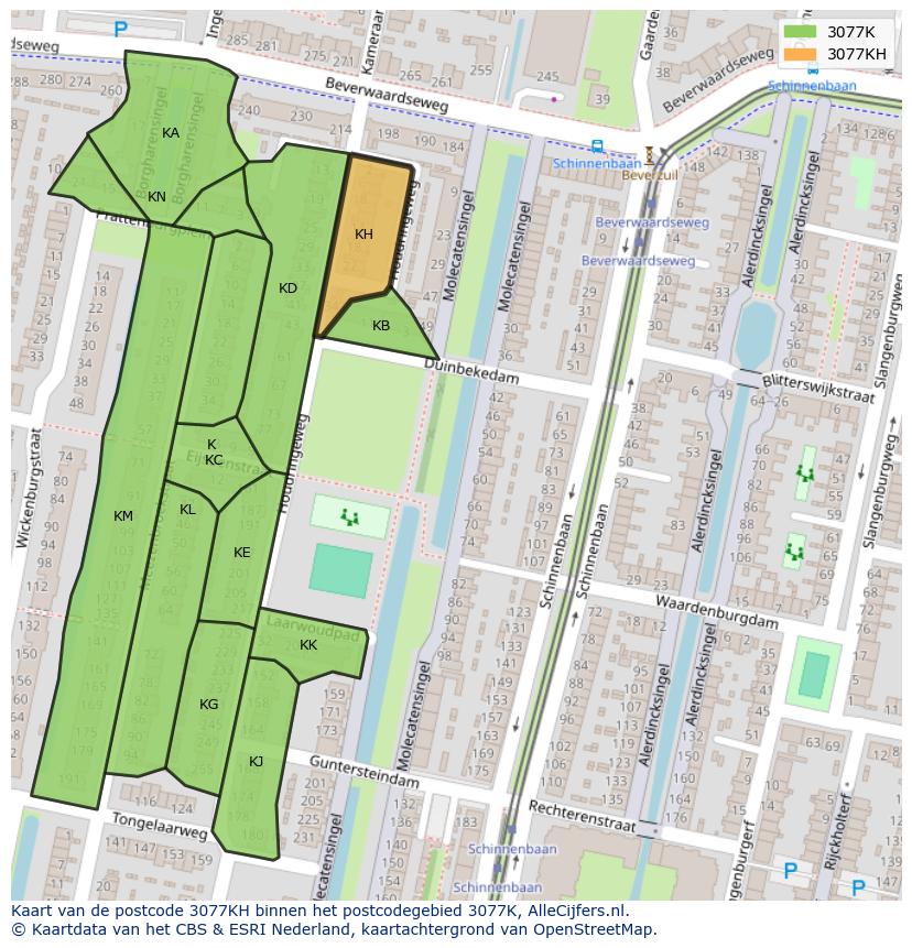 Afbeelding van het postcodegebied 3077 KH op de kaart.