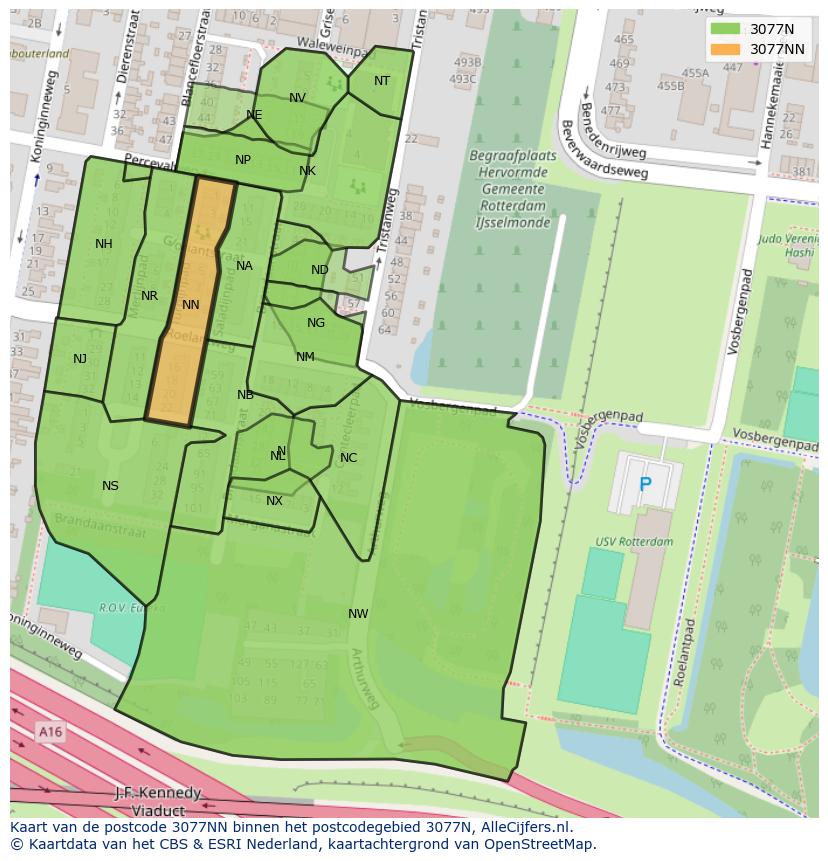 Afbeelding van het postcodegebied 3077 NN op de kaart.