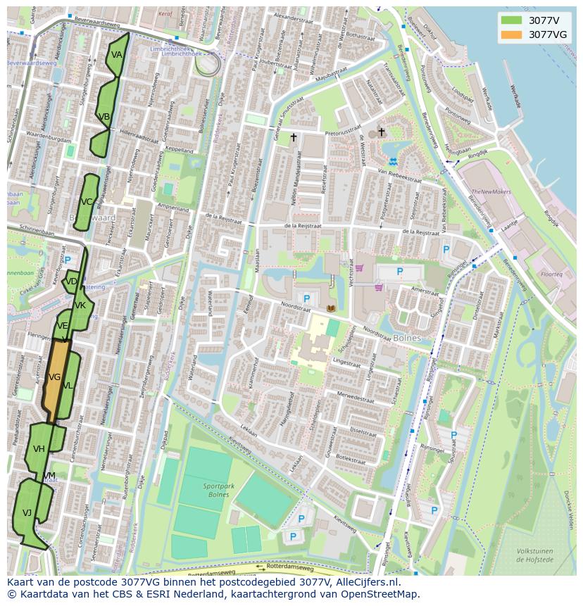 Afbeelding van het postcodegebied 3077 VG op de kaart.