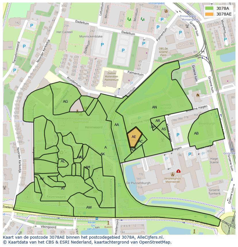 Afbeelding van het postcodegebied 3078 AE op de kaart.