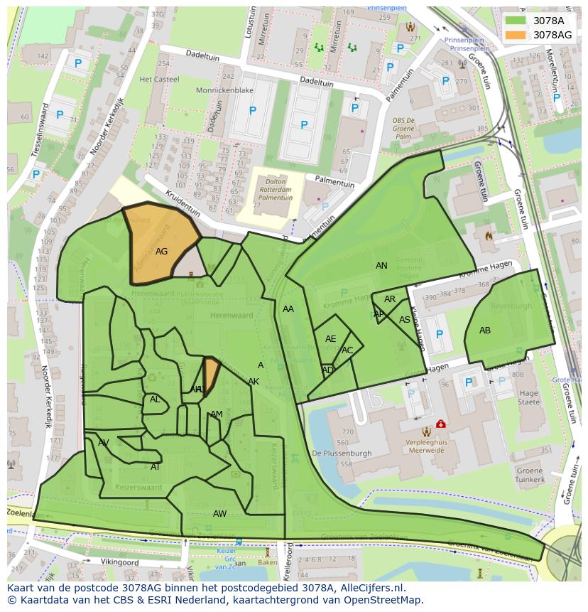 Afbeelding van het postcodegebied 3078 AG op de kaart.