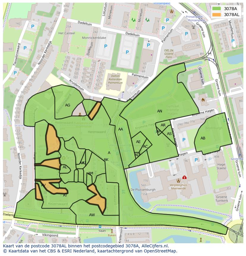 Afbeelding van het postcodegebied 3078 AL op de kaart.