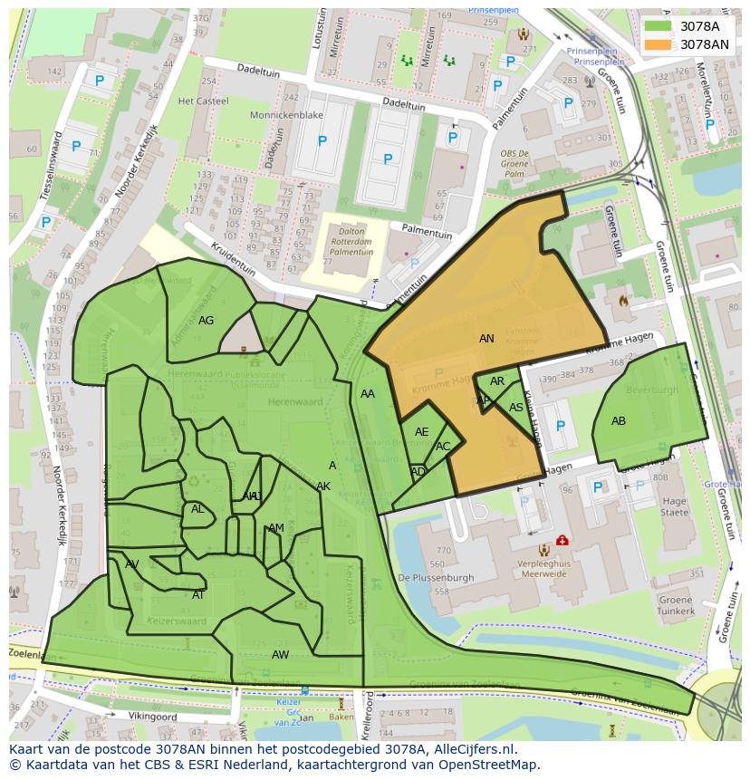 Afbeelding van het postcodegebied 3078 AN op de kaart.