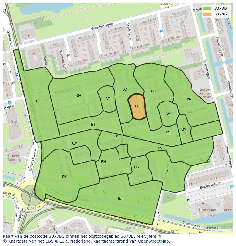 Afbeelding van het postcodegebied 3078 BC op de kaart.