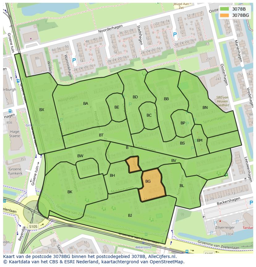 Afbeelding van het postcodegebied 3078 BG op de kaart.