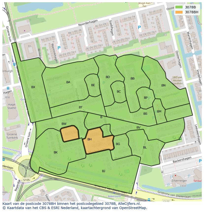 Afbeelding van het postcodegebied 3078 BH op de kaart.