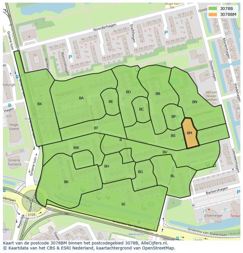Afbeelding van het postcodegebied 3078 BM op de kaart.