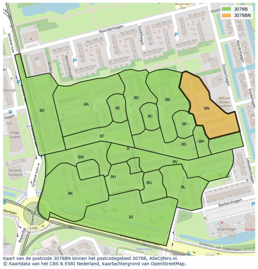 Afbeelding van het postcodegebied 3078 BN op de kaart.
