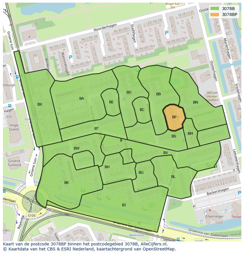 Afbeelding van het postcodegebied 3078 BP op de kaart.