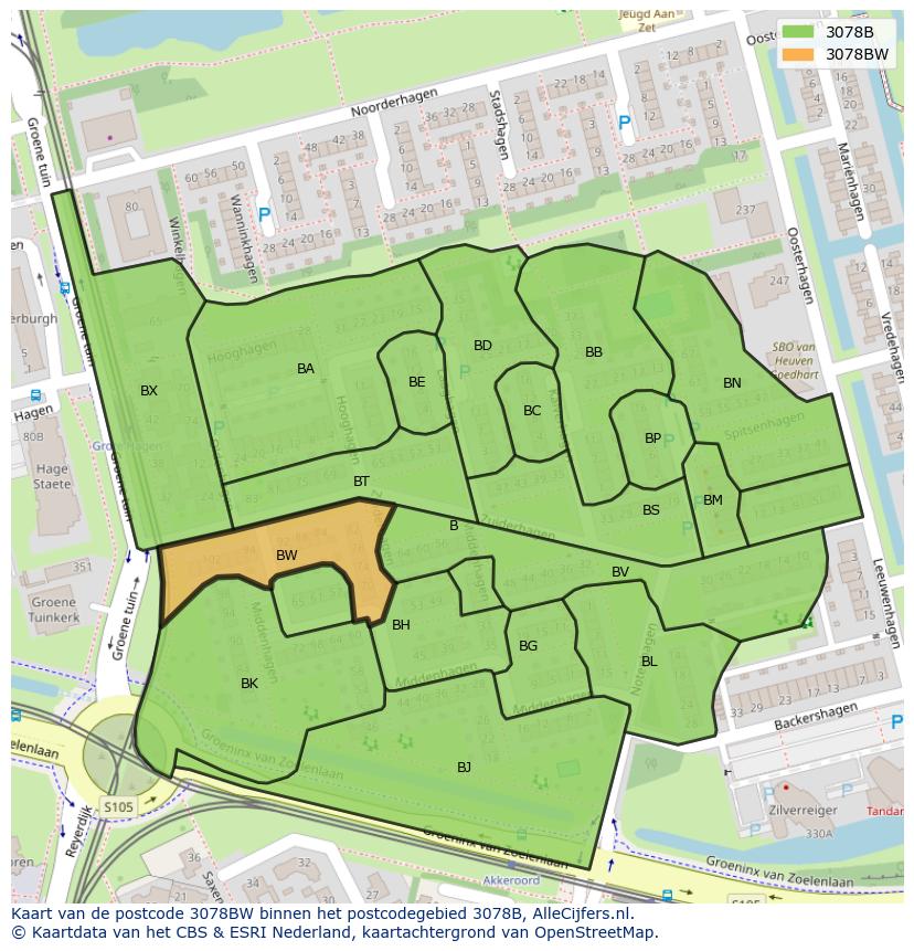 Afbeelding van het postcodegebied 3078 BW op de kaart.