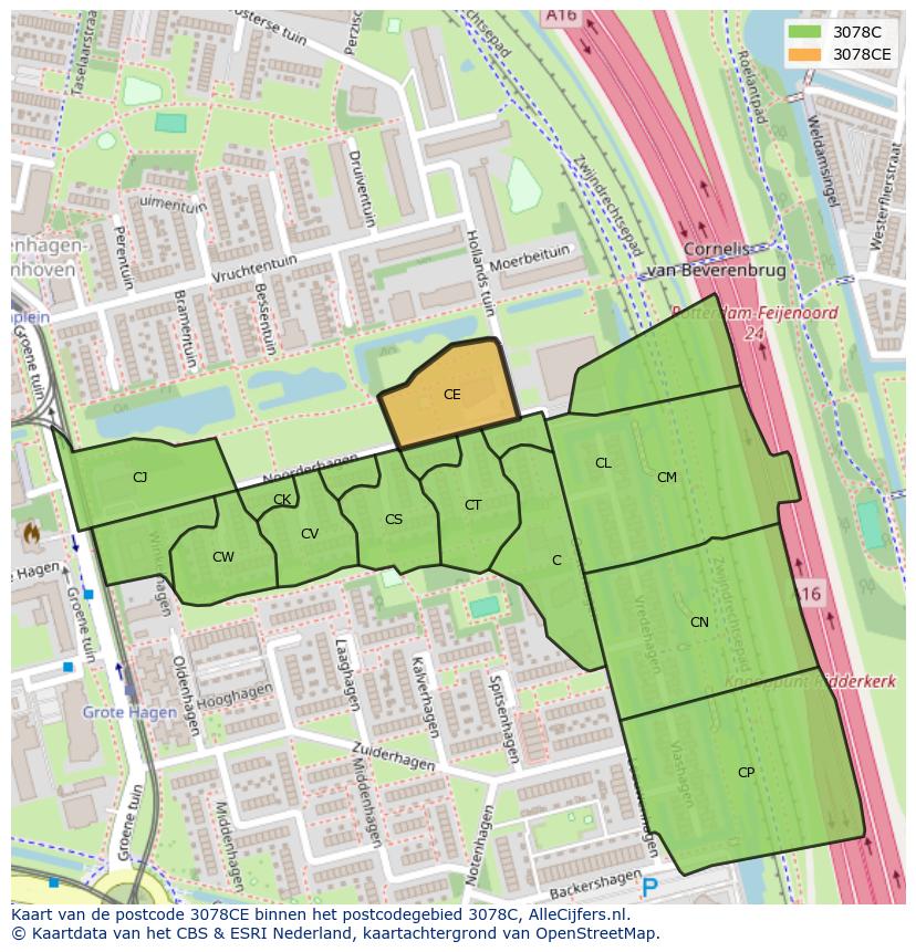 Afbeelding van het postcodegebied 3078 CE op de kaart.