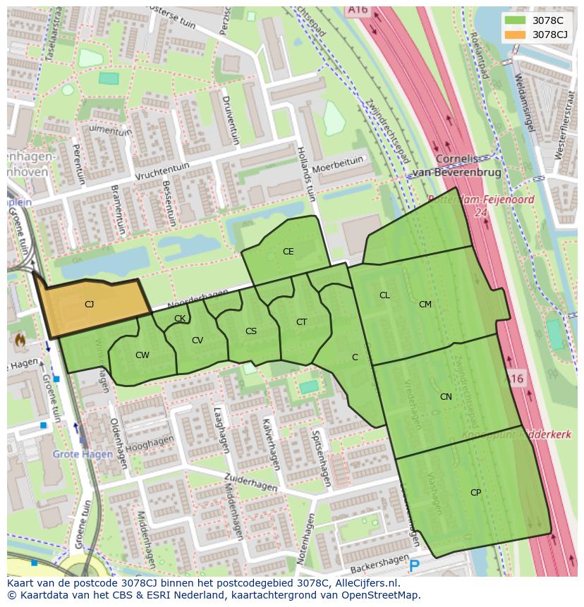 Afbeelding van het postcodegebied 3078 CJ op de kaart.