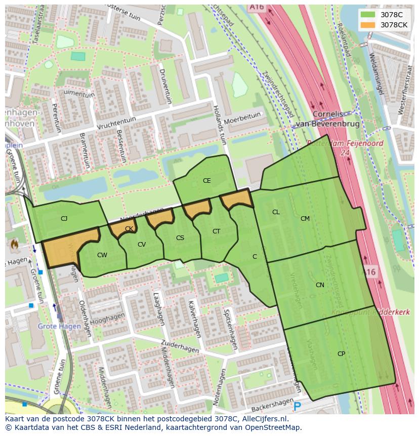 Afbeelding van het postcodegebied 3078 CK op de kaart.