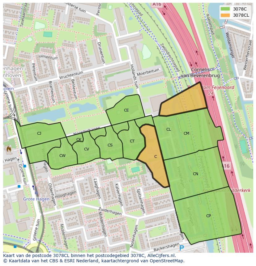 Afbeelding van het postcodegebied 3078 CL op de kaart.