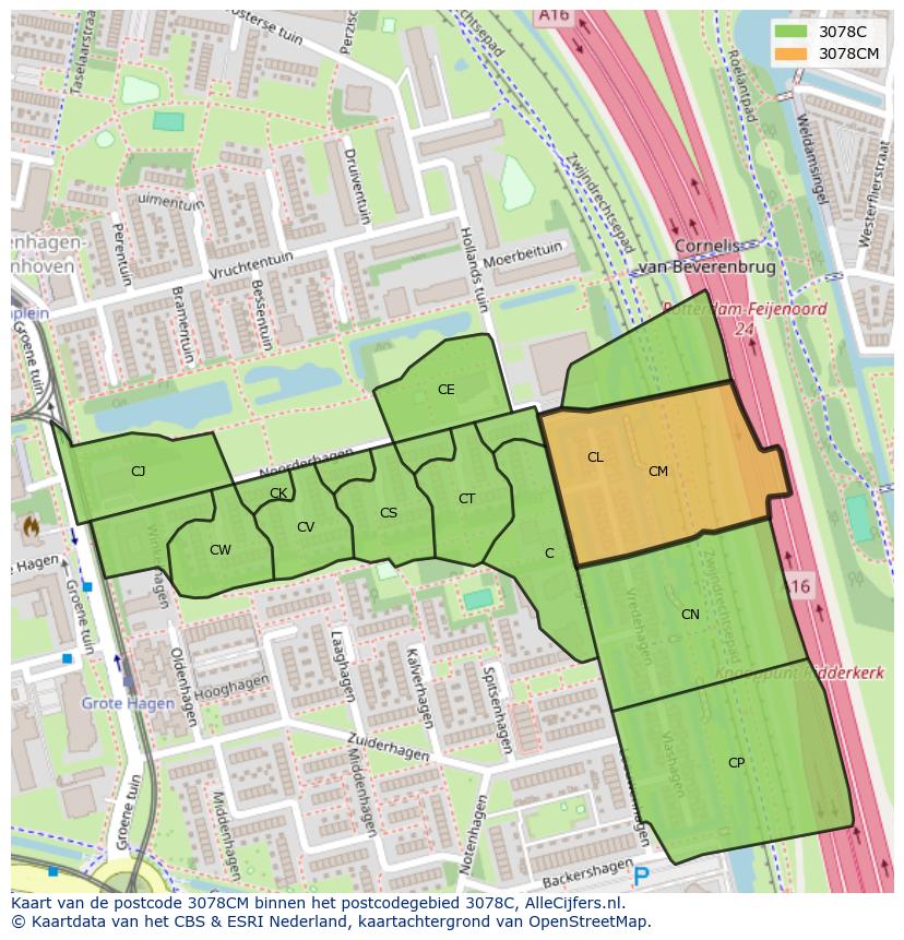 Afbeelding van het postcodegebied 3078 CM op de kaart.