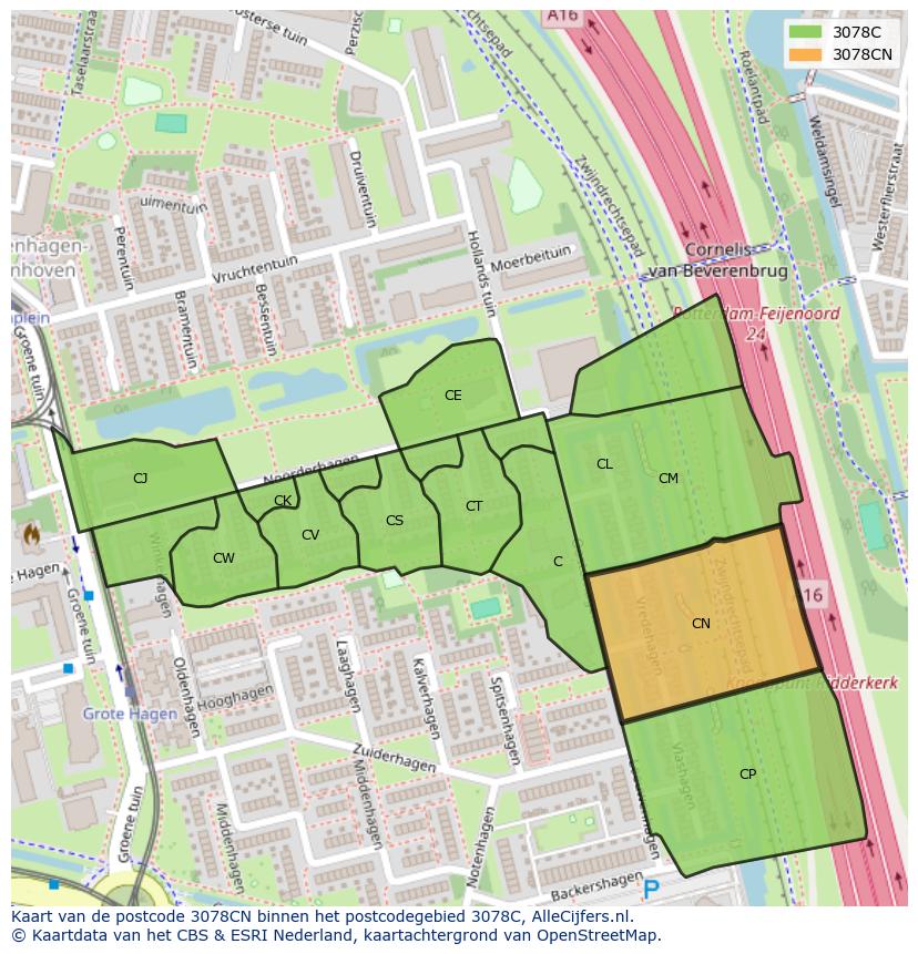 Afbeelding van het postcodegebied 3078 CN op de kaart.