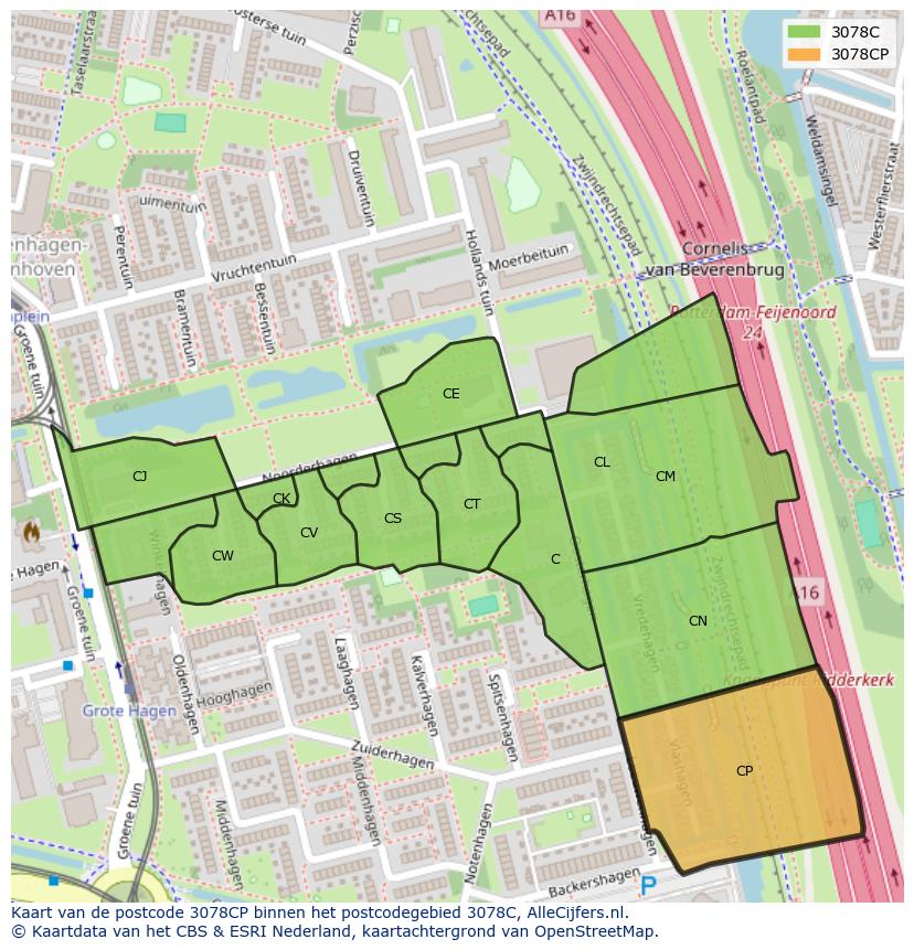 Afbeelding van het postcodegebied 3078 CP op de kaart.