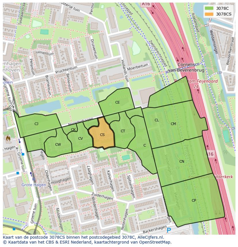 Afbeelding van het postcodegebied 3078 CS op de kaart.