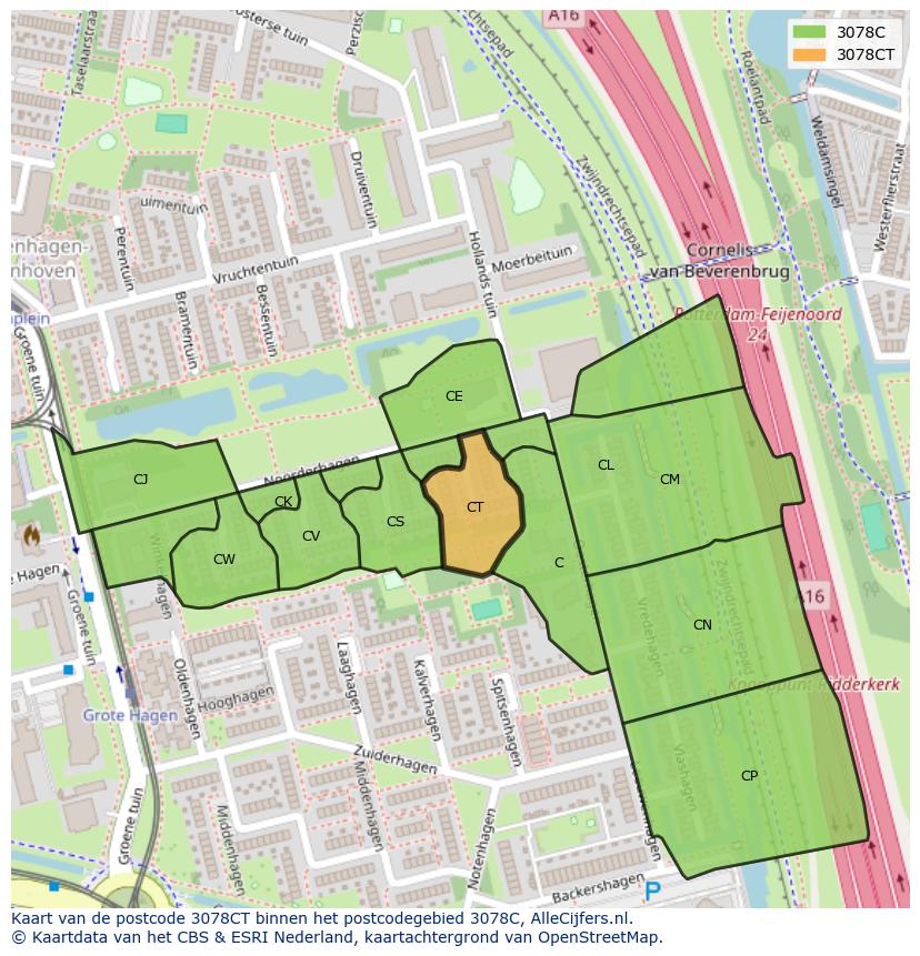 Afbeelding van het postcodegebied 3078 CT op de kaart.