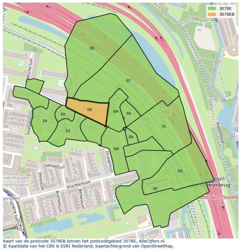 Afbeelding van het postcodegebied 3078 EB op de kaart.