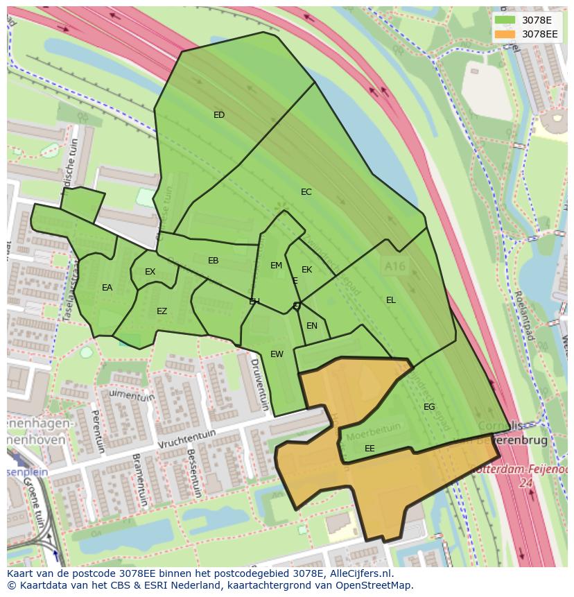 Afbeelding van het postcodegebied 3078 EE op de kaart.