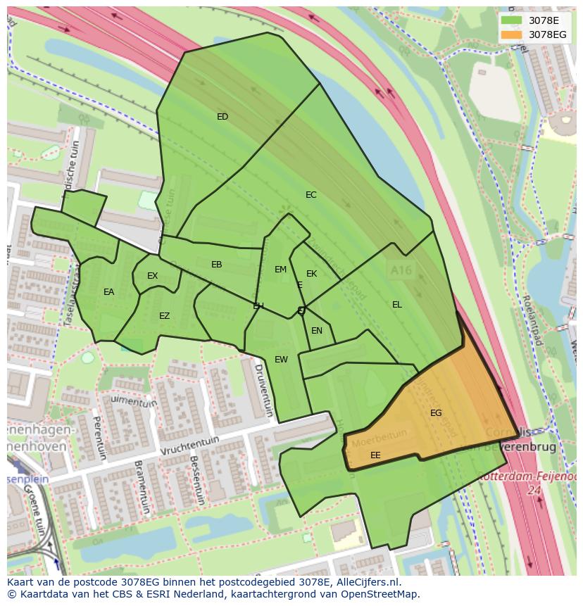 Afbeelding van het postcodegebied 3078 EG op de kaart.