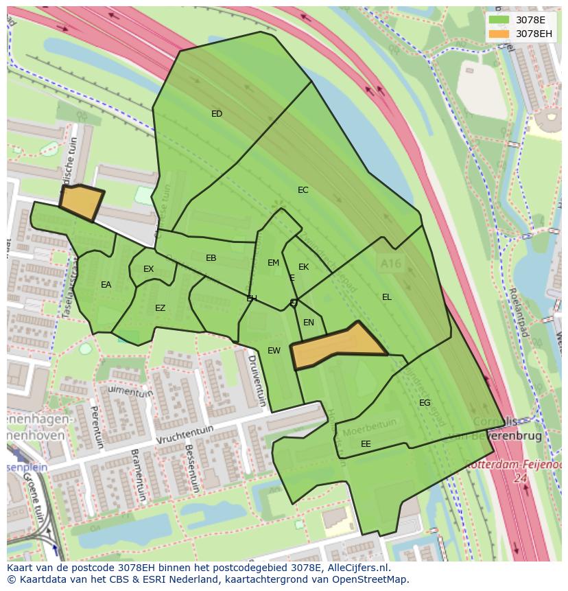 Afbeelding van het postcodegebied 3078 EH op de kaart.