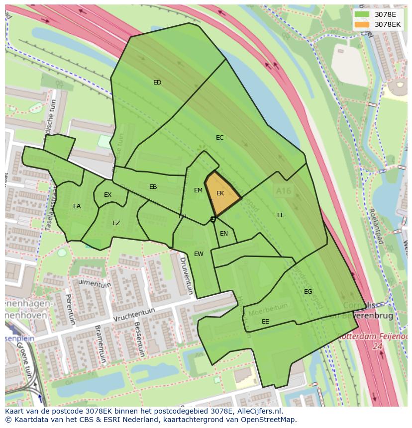 Afbeelding van het postcodegebied 3078 EK op de kaart.