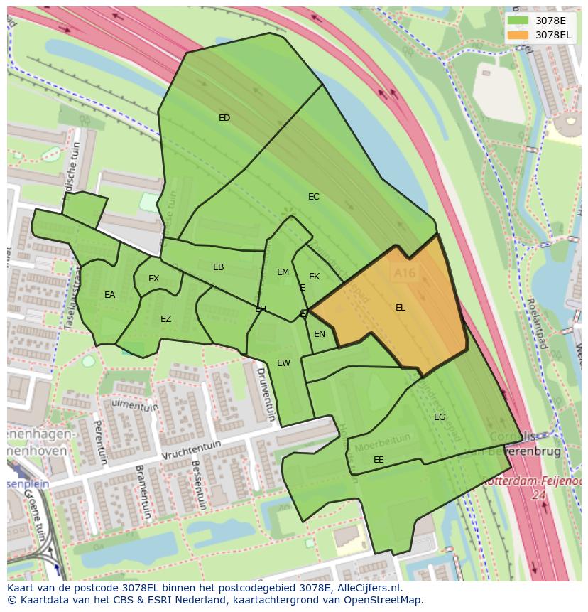 Afbeelding van het postcodegebied 3078 EL op de kaart.