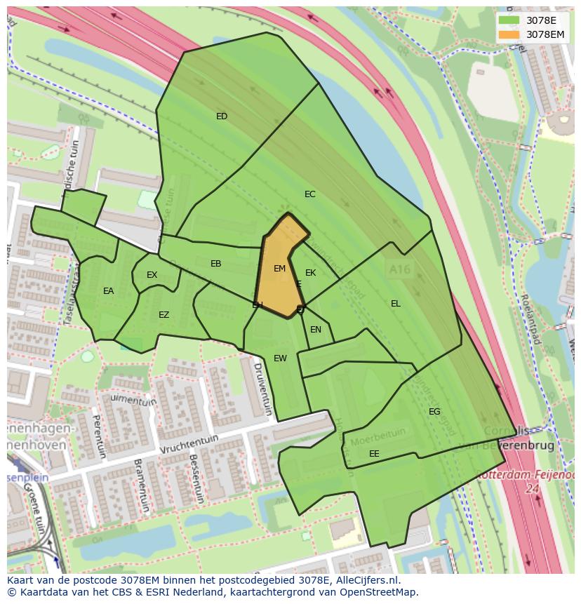 Afbeelding van het postcodegebied 3078 EM op de kaart.