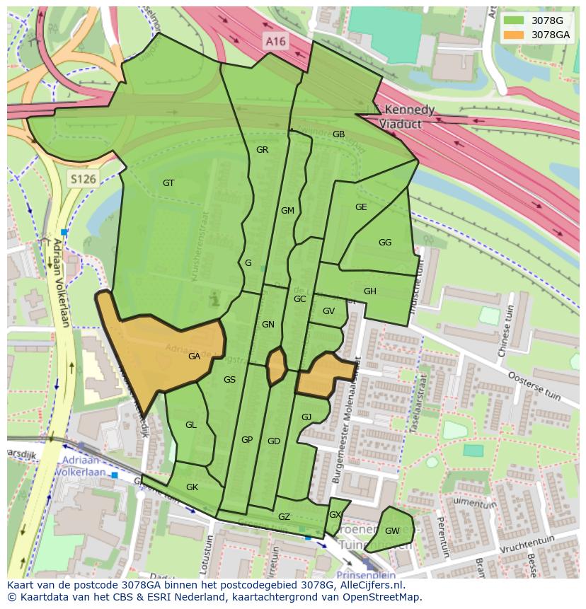 Afbeelding van het postcodegebied 3078 GA op de kaart.