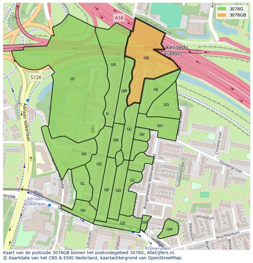 Afbeelding van het postcodegebied 3078 GB op de kaart.