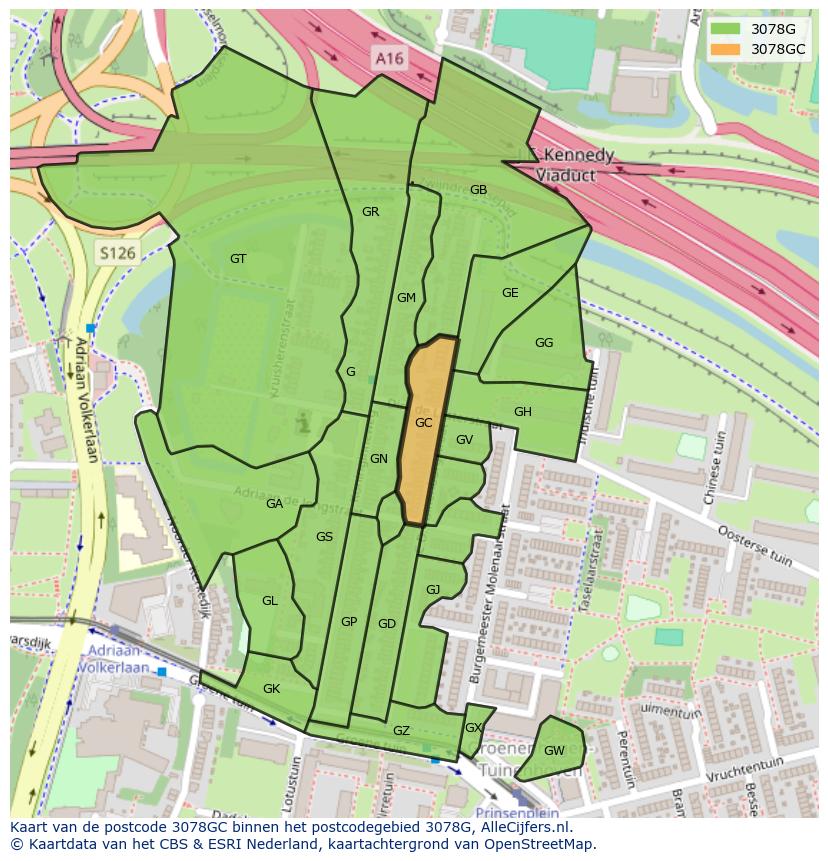 Afbeelding van het postcodegebied 3078 GC op de kaart.