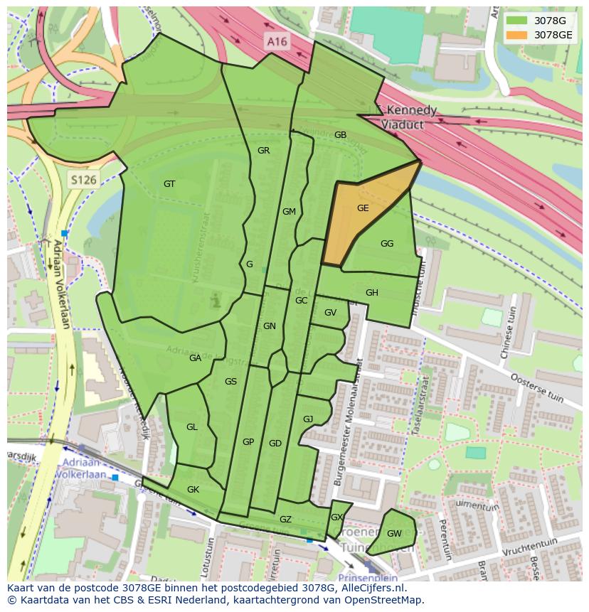 Afbeelding van het postcodegebied 3078 GE op de kaart.
