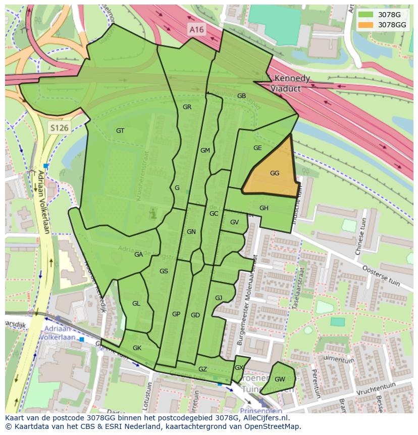 Afbeelding van het postcodegebied 3078 GG op de kaart.