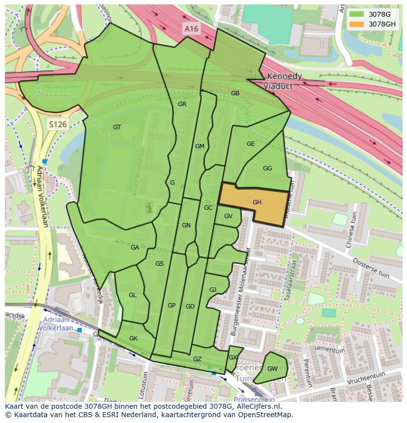 Afbeelding van het postcodegebied 3078 GH op de kaart.