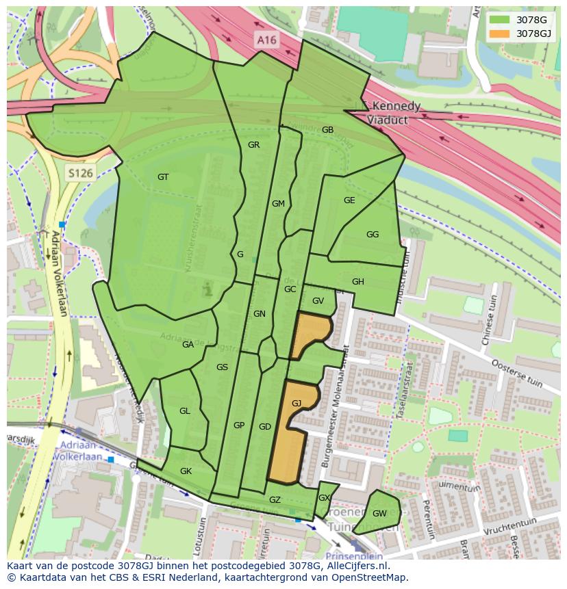 Afbeelding van het postcodegebied 3078 GJ op de kaart.