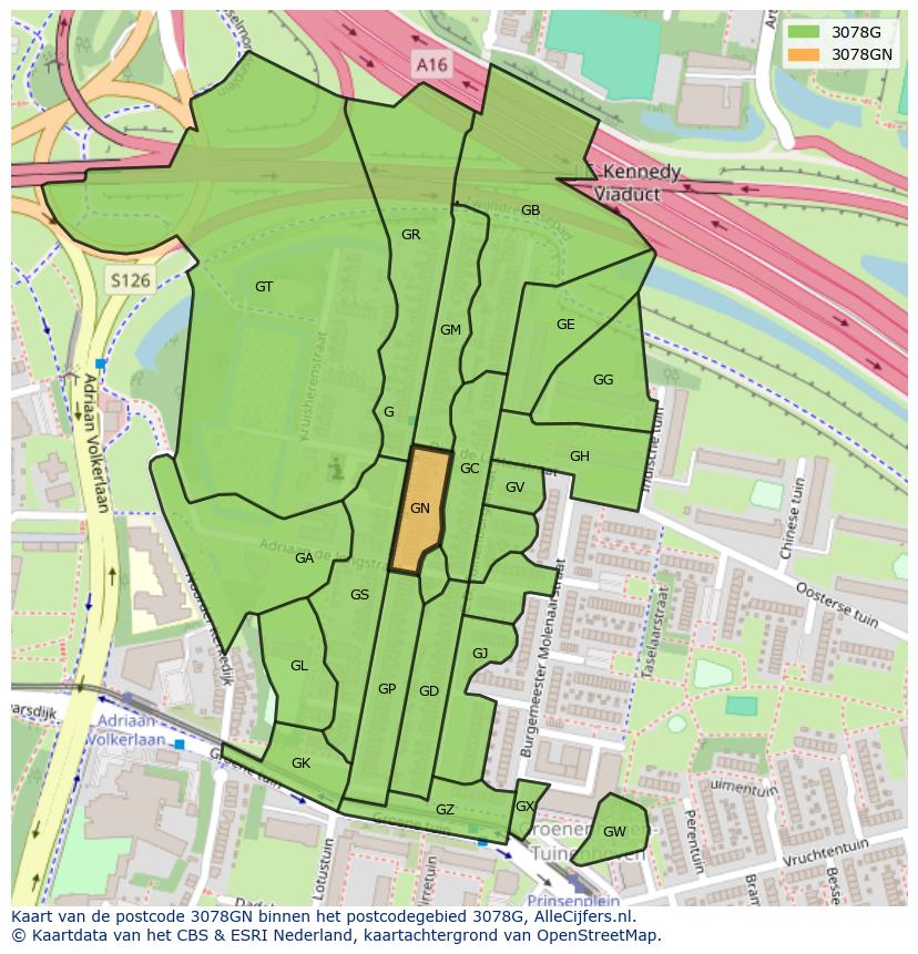 Afbeelding van het postcodegebied 3078 GN op de kaart.