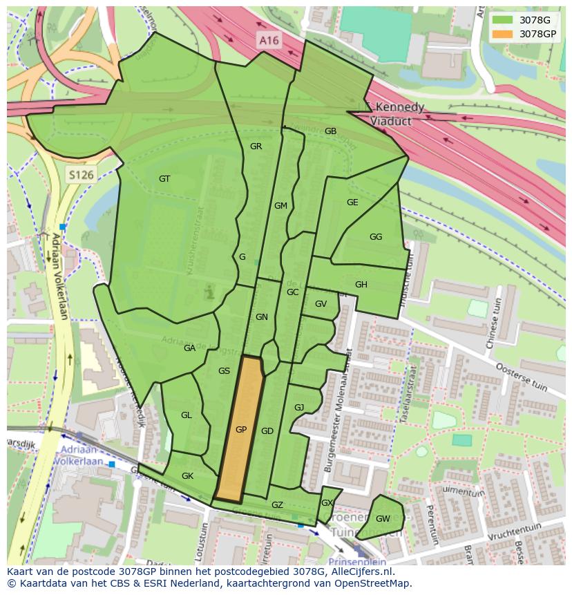 Afbeelding van het postcodegebied 3078 GP op de kaart.