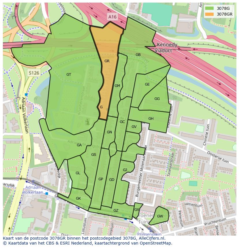 Afbeelding van het postcodegebied 3078 GR op de kaart.
