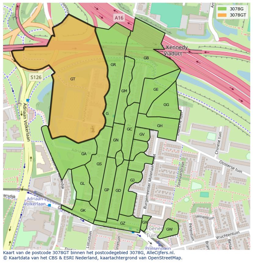 Afbeelding van het postcodegebied 3078 GT op de kaart.
