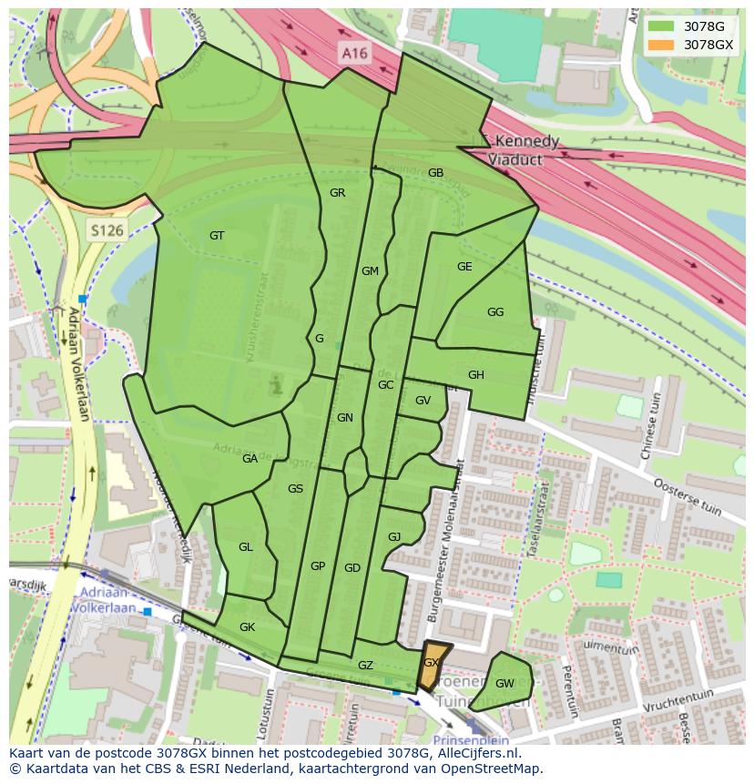 Afbeelding van het postcodegebied 3078 GX op de kaart.