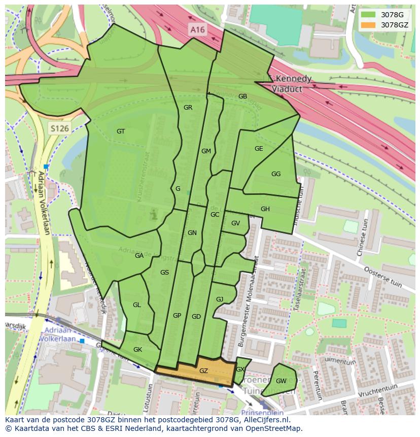 Afbeelding van het postcodegebied 3078 GZ op de kaart.
