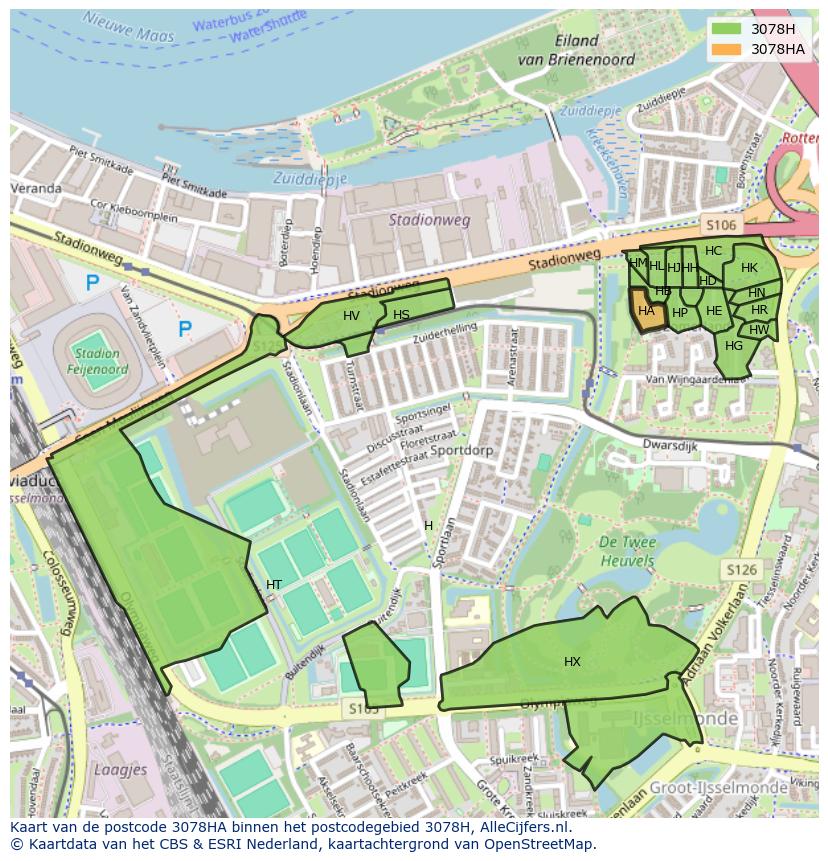 Afbeelding van het postcodegebied 3078 HA op de kaart.